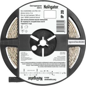 Лента Navigator СД 71 762 NLS-3528CW60-4.8-IP20-12V R5 5 м 71762 (артикул 16515745) – фото 1