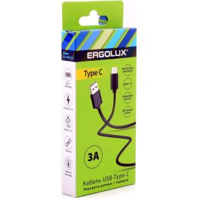 Кабель usb-type c Ergolux Elx-cdc02-c02 3а, 1,2м, черный, зарядка+передача данных, коробка 15094 (артикул 27729192) – фото 1
