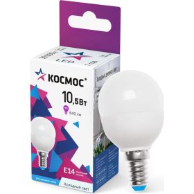 Светодиодная лампа КОСМОС LED 10.5Вт Шар 220В E14 6500K, LkeLED10.5wGL45E1465 (артикул 26660258) – фото 1