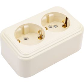 2-местная розетка STEKKER с заземляющим контактом, 250В, 16А, IP20, PST16-31-20 (RA 16-238-БЖ), слоновая кость 49056 (артикул 24459339) – фото 1