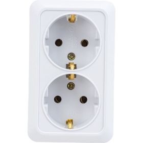 Розетка Intro Quadro двойная с заземлением 2x2P+E Schuko, 16А-250В, IP20, открытая установка, без пластины, белый, Б0053910 (артикул 20773287) – фото 1