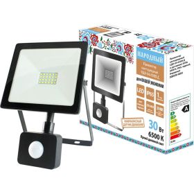 Светодиодный прожектор TDM СДО-04-030Н-Д с датчиком 30 Вт, 6500 К, IP65, черный, SQ0336-0203 (артикул 18151171) – фото 1