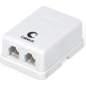 Двойная внешняя телефонная розетка RJ-12(6P4C) Cabeus белая WS-6P4C-TEL-2 (артикул 26008043) – фото 1