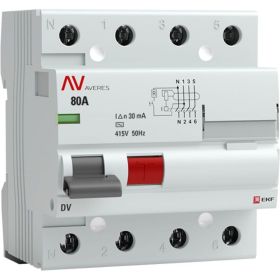 Устройство защитного отключения EKF DV 4P 80А/30мА AC AVERES SQrccb-4-80-30-ac-av (артикул 16210394) – фото 1