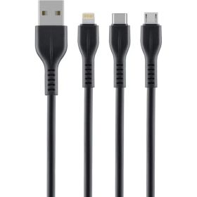 Дата-кабель 3 в 1: micro USB, USB-C, Ligthning Deppa 1м, черный, нейлон, Axxa 7272 (артикул 29797790) – фото 1