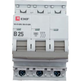 Автоматический выключатель EKF 3P 25А (B) 6кА ВА 47-63N PROxima M636325B (артикул 25558761) – фото 1