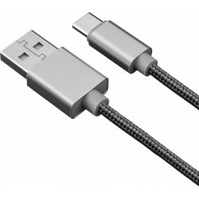 Дата-кабель AKAI Type C, 1м, 2,1А, нейлон, серебристый CE-463S (артикул 21357448) – фото 1