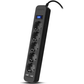 Фильтр SVEN SF-05LU 1,8 м (5 евро розеток,2*USB(2.4А)) черный, цветная коробка SV-018832 (артикул 25955069) – фото 1