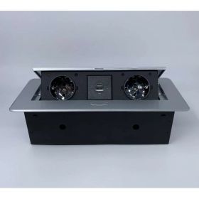 Выдвижной встраиваемый блок розеток Inrior выдвижная розетка, на 2 EURO розетки и 2 USB-A+C, серый, TORO-33-80 (артикул 23273679) – фото 1