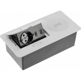 Выдвижной блок розеток GTV выдвижная розетка на 1 EURO розетку и 2 USB-A+C, беспроводная зарядка, серый, AE-PB1SAVAP-53 (артикул 23273721) – фото 1