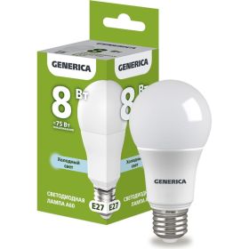 Светодиодная лампа GENERICA A60 груша 8Вт 230В 6500К E27 LL-A60-08-230-65-E27-G (артикул 25128027) – фото 1