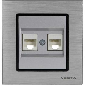 Двойная розетка Vesta Electric Exclusive Silver Metallic для сетевого кабеля LAN FRZ00041019SER (артикул 23300469) – фото 1