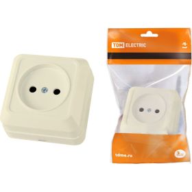Розетка TDM 2П открытой установки IP20 10А 250В керамика слоновая кость Ладога SQ1801-0210 (артикул 20830251) – фото 1
