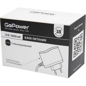 Импульсный блок питания GoPower 3.0A 12V 5,5x2,5/12мм (1/90) 00-00018646 (артикул 22969839) – фото 1