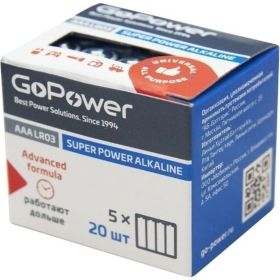 Батарейка GoPower LR03 AAA мизинчиковые Alkaline 1.5V 20 штук 00-00017749 (артикул 22970061) – фото 1