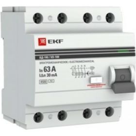 Устройство защитного отключения EKF ВД-100, 4P, 63А/30мА, PROxima SQ elcb-4-63-30-em-pro (артикул 16141347) – фото 1