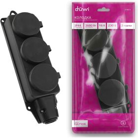 Каучуковая колодка duwi 3 гнезда с заземлением IP44 черная 16A 27462 9 (артикул 19992304) – фото 1