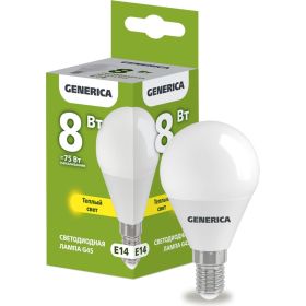 Светодиодная лампа GENERICA G45 шар 8Вт 230В 3000К E14 LL-G45-08-230-30-E14-G (артикул 25128135) – фото 1