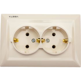 Розетка Vesta-Electric Roma КРЕМОВЫЙ двойная c заземлением FRZ00010111MLK (артикул 25572321) – фото 1