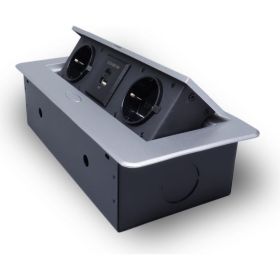 Горизонтальная выдвижная розетка ROCKETSOCKET 2 euro 16a, usb type a+c с блоком 18w, проводка, цвет серый SHS019-S (артикул 26872784) – фото 1