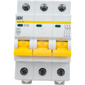 Автоматический трехполюсный выключатель IEK ВА47-29 10А D 4.5кА 9691623 (артикул 15777995) – фото 1