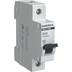 Автоматический выключатель GENERICA ВА47-29М 1p 50а 4,5кА b MVA21-1-050-B-G (артикул 28780400) – фото 1