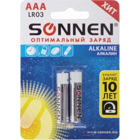 Батарейки SONNEN Alkaline, AAA алкалиновые, 2 шт., в блистере, 451087 (артикул 15895617) – фото 1