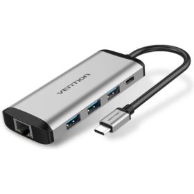 Сетевой адаптер Vention USB-C M/ Gigabit Ethernet RJ45 F/OTG хаб 3xUSB 3.0/PD TGDHB (артикул 16443145) – фото 1