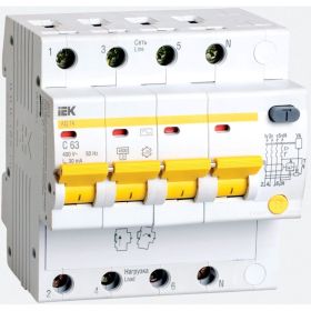 Автоматический дифференциальный выключатель тока IEK 4п 6.5мод. C 10A 30mA тип AC 4.5kA АД-14 ИЭК MAD10-4-010-C-030 (артикул 15164878) – фото 1