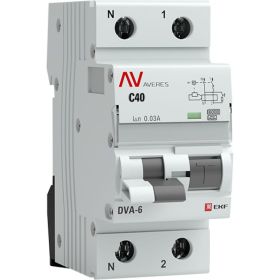 Дифференциальный автомат EKF DVA-6, 1P+N, 40А, 30мА, 6кА, AVERES SQ rcbo6-1pn-40C-30-a-av (артикул 16209536) – фото 1