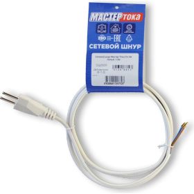 Сетевой шнур Мастер Тока ШВВПбм 2x0.75 белый, 6А, без заземления, 1,5м, плоская вилка СШ0035 (артикул 24344949) – фото 1