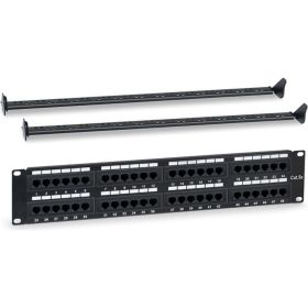 Патч-панель 19"" WRline WR-PL-48-C5E-D (2U), 48 портов RJ-45, категория 5e, Dual IDC, с задним кабельным организатором, цвет черный 505209 (артикул 26747336) – фото 1