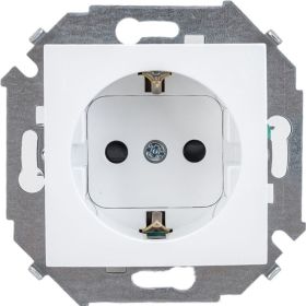 Розетка Simon 2P+E Schuko, со шторками, 16А, 250В, винтовой зажим, белый 20 1591443-030 (артикул 15424006) – фото 1