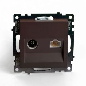 Розетка телевизионная + компьютерная RJ-45 STEKKER (механизм), gls00-7106-04, 75 ом, 5-862мгц, серия катрин, шоколад, 49185 (артикул 28528832) – фото 1