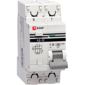 Дифференциальный автомат EKF PROxima АД-32, 1P+N, 25А/100мА, 4,5кА, SQ DA32-25-100-pro (артикул 16126422) – фото 1