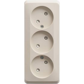 Тройная розетка Schneider Electric ЭТЮД, О/У без заземления, со штороками, 16А 250B кремовый PA16-010K (артикул 16314204) – фото 1