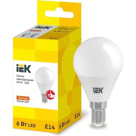 Светодиодная лампа IEK alfa g45 шар 6вт 230в 3000к e14 LLA-G45-6-230-30-E14 (артикул 27056852) – фото 1