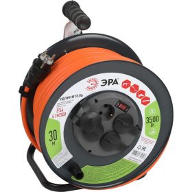Силовой удлинитель ЭРА RMx-4es-3x2.5-30m-IP44 на металлической катушке с заземлением, 4 розетки, 30м, Б0052920 (артикул 20234392) – фото 1