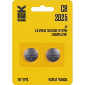 Дисковая литиевая батарейка IEK optima cr2025 (2шт/блистер) ABT-CR2025-OP-L02 (артикул 30684368) – фото 1