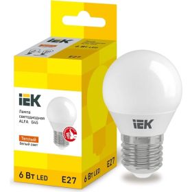 Светодиодная лампа IEK alfa g45 шар 6вт 230в 3000к e27 LLA-G45-6-230-30-E27 (артикул 27056876) – фото 1