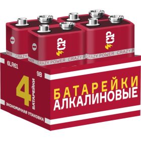 Алкалиновая батарейка CRAZYpower 6LR61 4 шт 5041349 (артикул 30497198) – фото 1