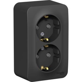 Розетка Schneider Electric Blanca о/у, двойная, с заземлением, со шторками, изол.пл., 16а, 250в, антрацит BLNRA011216 (артикул 25038483) – фото 1