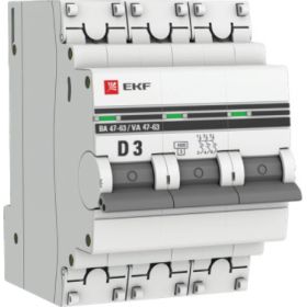 Автоматический выключатель EKF PROxima ВА 47-63, 3P, 3А, 4,5kA SQmcb4763-3-03D-pro (артикул 16145759) – фото 1