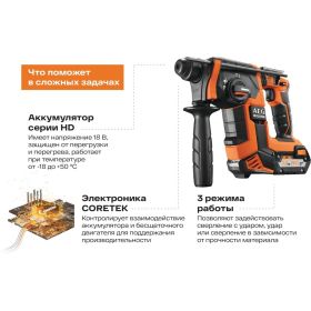 Аккумуляторый бесщеточный перфоратор AEG BBH18BL LI-502C 4935464753 (артикул 15827188) – фото 6