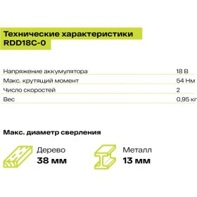 Дрель-шуруповерт Ryobi ONE+ HP RDD18C-0 5133004979 (артикул 16553049) – фото 10