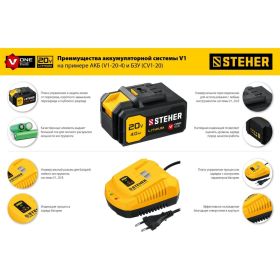 Аккумуляторная батарея STEHER 20В, 4 Ач, Li-Ion тип V1 V1-20-4 (артикул 16700856) – фото 4