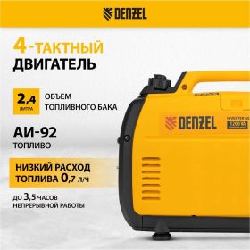 Инверторный генератор Denzel GT-1200iS, 1,2 кВт, 230 В, бак 2,4 л 94701 (артикул 16417042) – фото 14