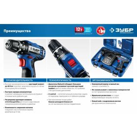 Дрель-шуруповерт ЗУБР Профессионал 12В + LED-фонарь, 2 АКБ 2Ач DL-121-22F (артикул 18364957) – фото 16