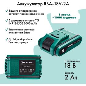Аккумуляторная дрель-шуруповерт Rokodil Twist 2 Pro 18В/48Нм/2Ач 1045101 (артикул 21825442) – фото 8