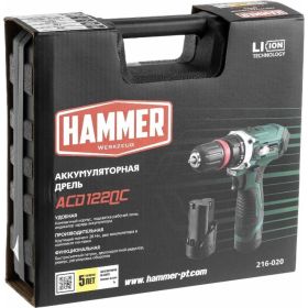 Аккумуляторная дрель Hammer АCD122QC 12B 14280 (артикул 24571179) – фото 2